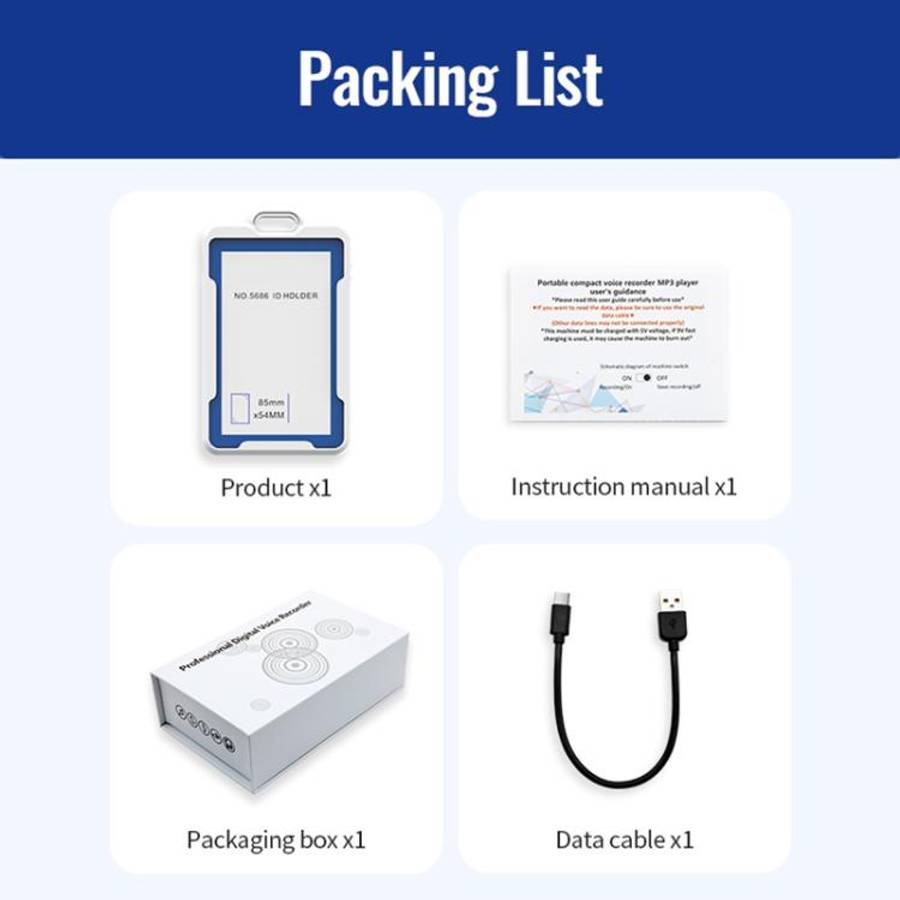 K3A Work Badge ID Holder AI Voice Recorder Support AIREC-APP, Memory:32GB(White)