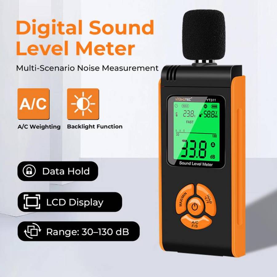 YT311 High Precision Digital Sound Level Meter Support Temperature and Humidity Measurement(Black...