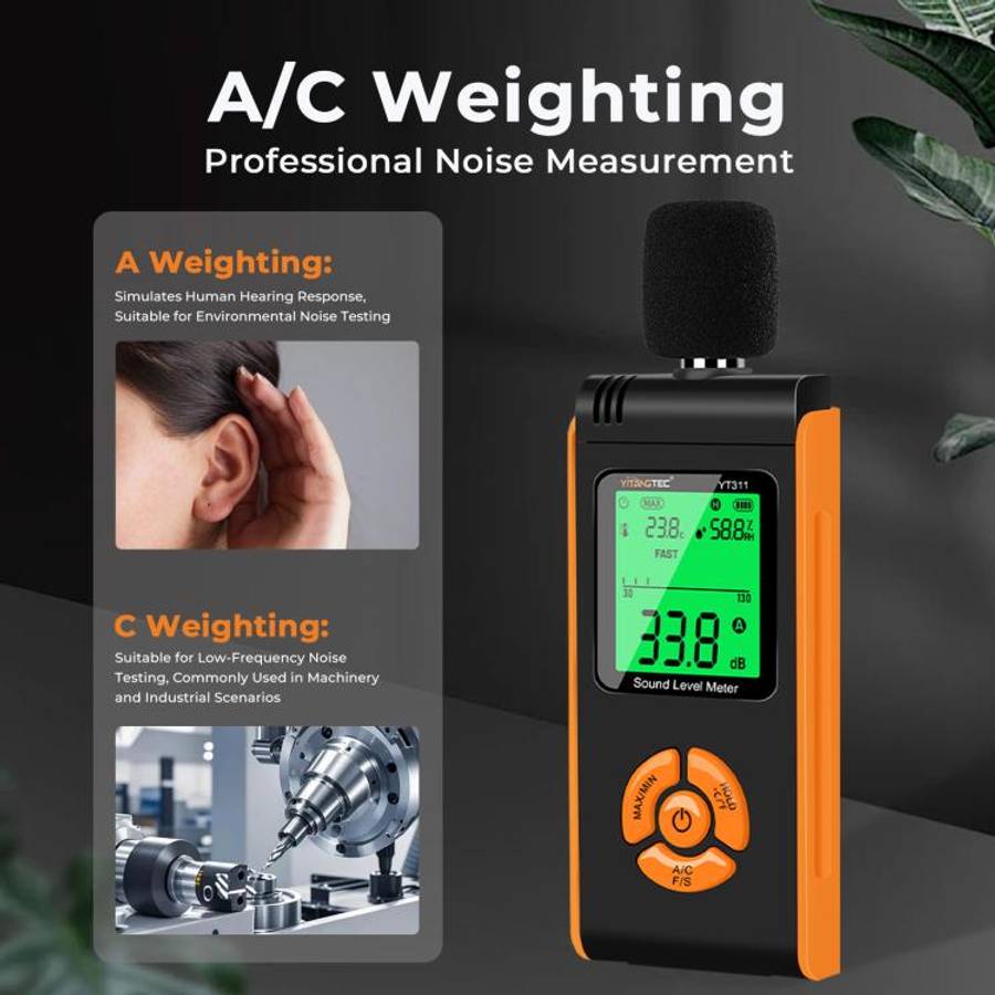 YT311 High Precision Digital Sound Level Meter Support Temperature and Humidity Measurement(Black...