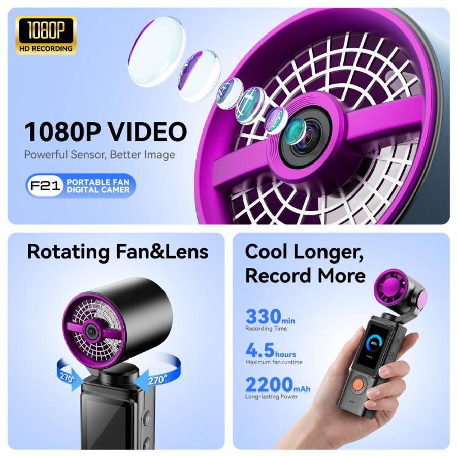 F21 1.97 inch IPS Screen 1080P HD Handheld Vlog Video Camera with Fan(Pink)