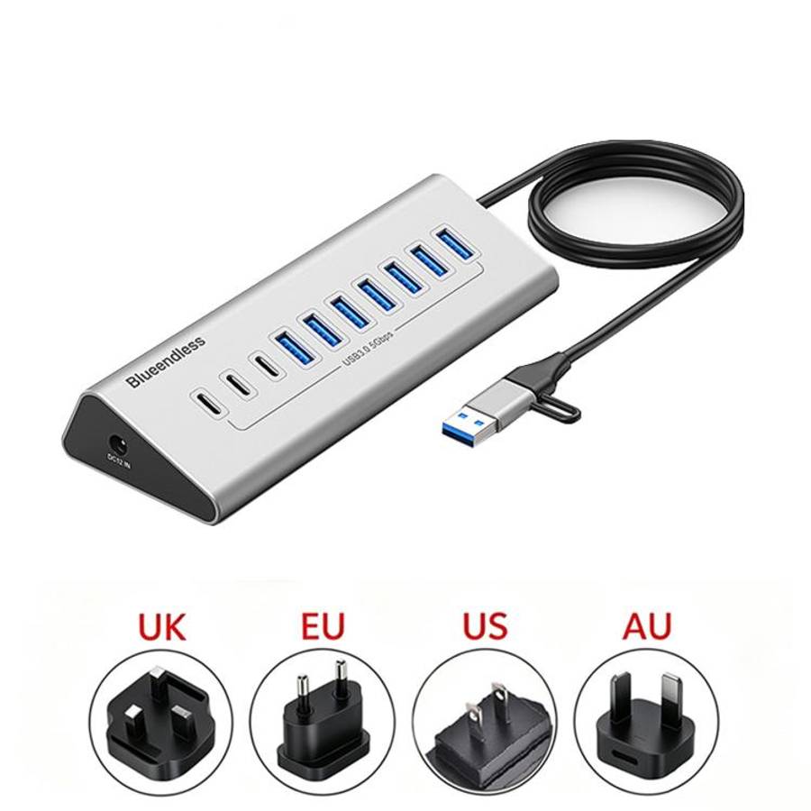 Blueendless Type-C / USB-C 2 in 1 Multifunctional HUB Docking Station EU Plug, Specification:10 P...
