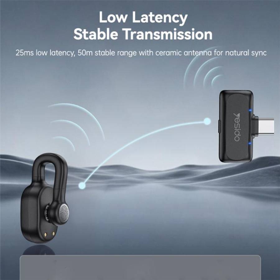 Yesido KR25 AI Noise Reduction Lavalier Microphone with Type-C Receiver(Black)