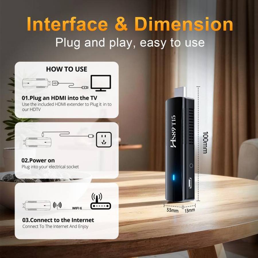 HS89 T15 Android 14 Mini HD TV Stick with Remote Control, 2GB+16GB, RK3539 Cortex-A55 Quad-Core(U...