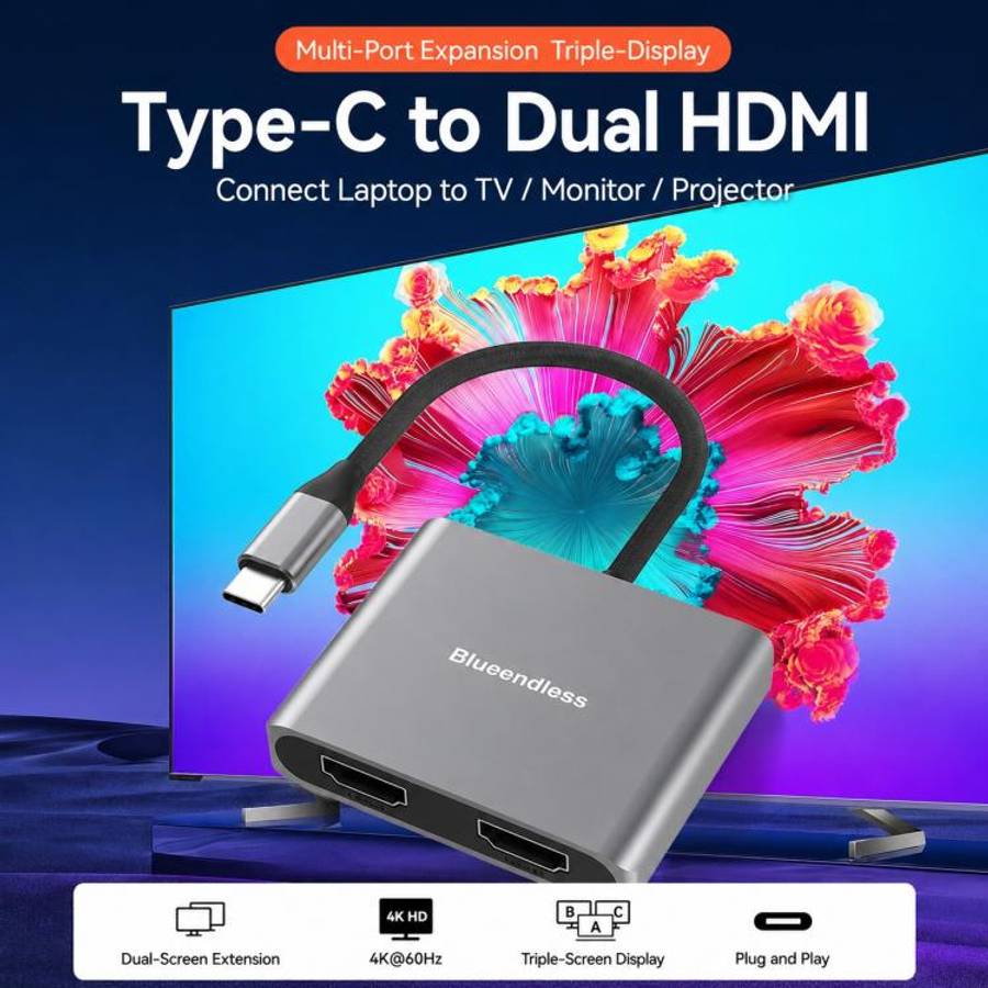 Blueendless HD201 Type-C to Dual HDMI 4K 60Hz Docking Station