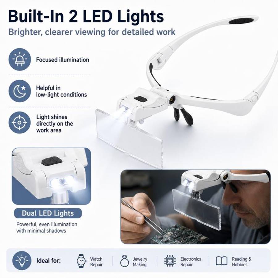 9892BP Headband Interchangeable Lenses Magnifier with LED Light