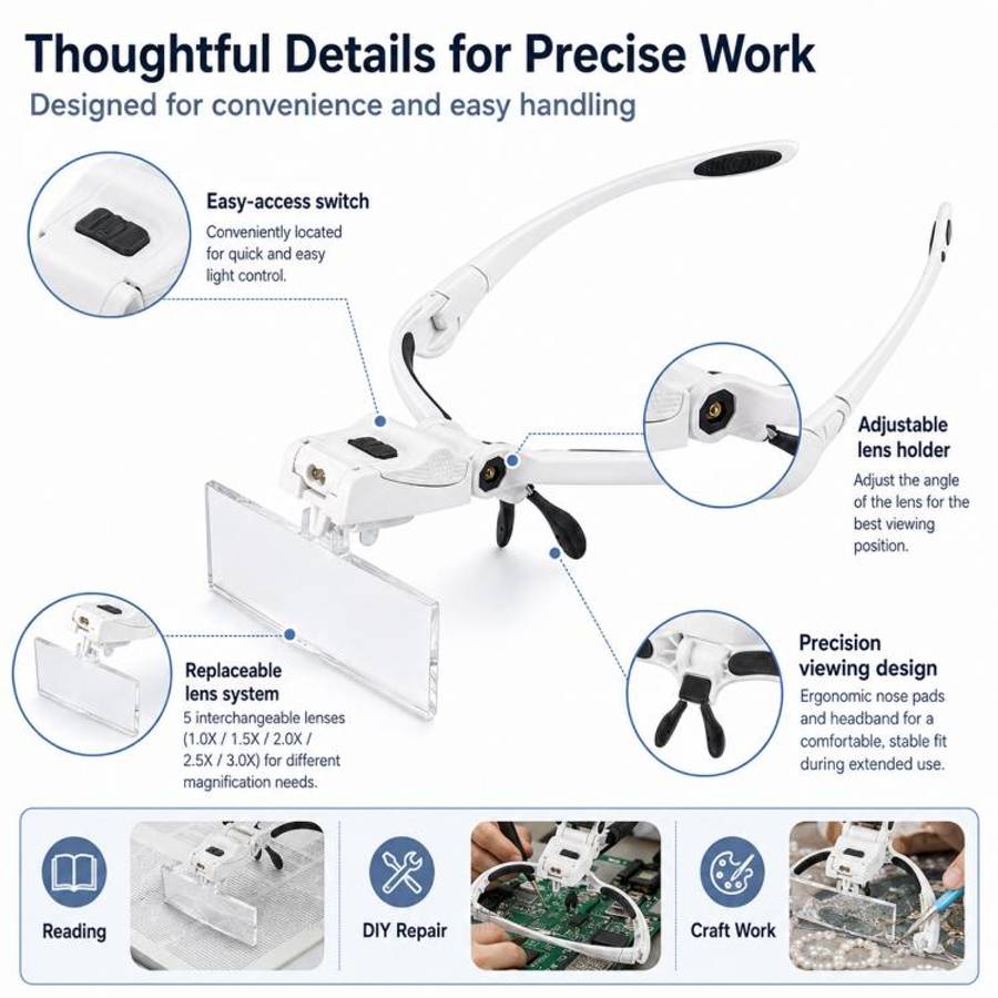 9892BP Headband Interchangeable Lenses Magnifier with LED Light