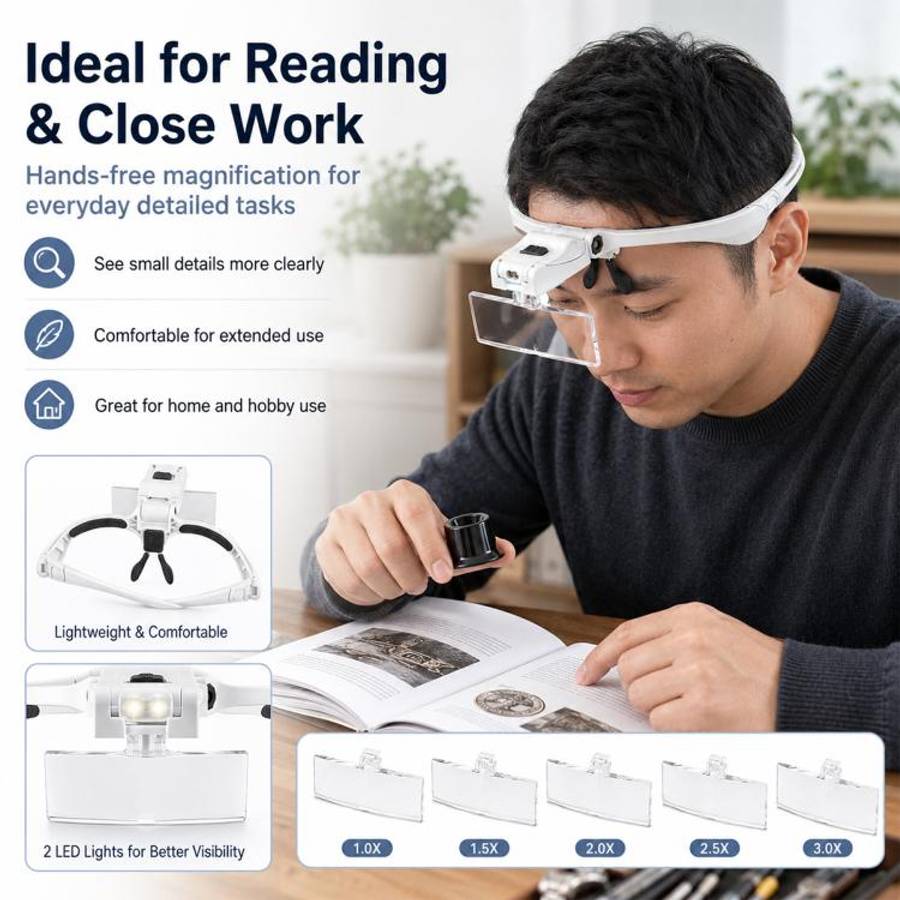 9892BP Headband Interchangeable Lenses Magnifier with LED Light