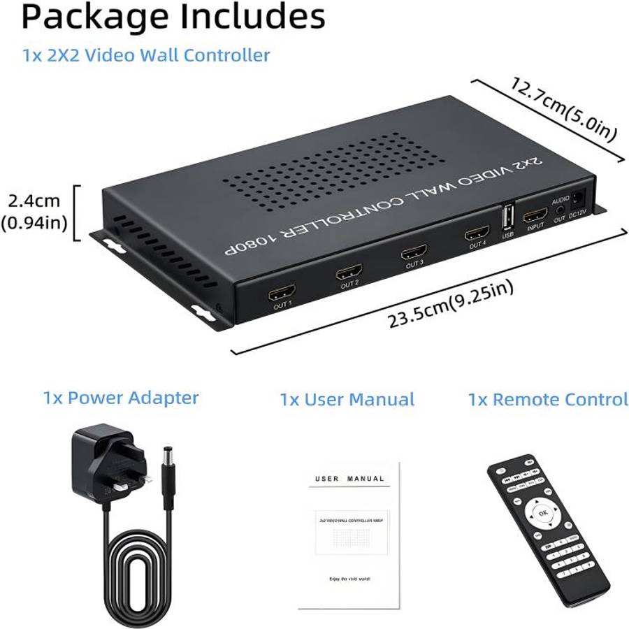 NK-BT44 HDMI 2x2 High-Definition Video Adapter with USB Interface, Plug:UK Plug