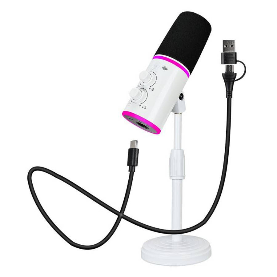 XTUGA GV6 Condenser RGB Gaming Desktop Microphone for Live Streaming and Recording(White)