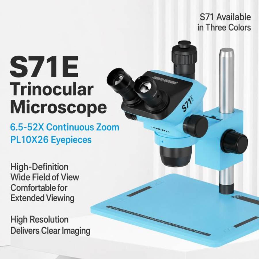 MaAnt S71 6.5-52X Synchronous Zoom Trinocular Stereo Microscope(Blue)