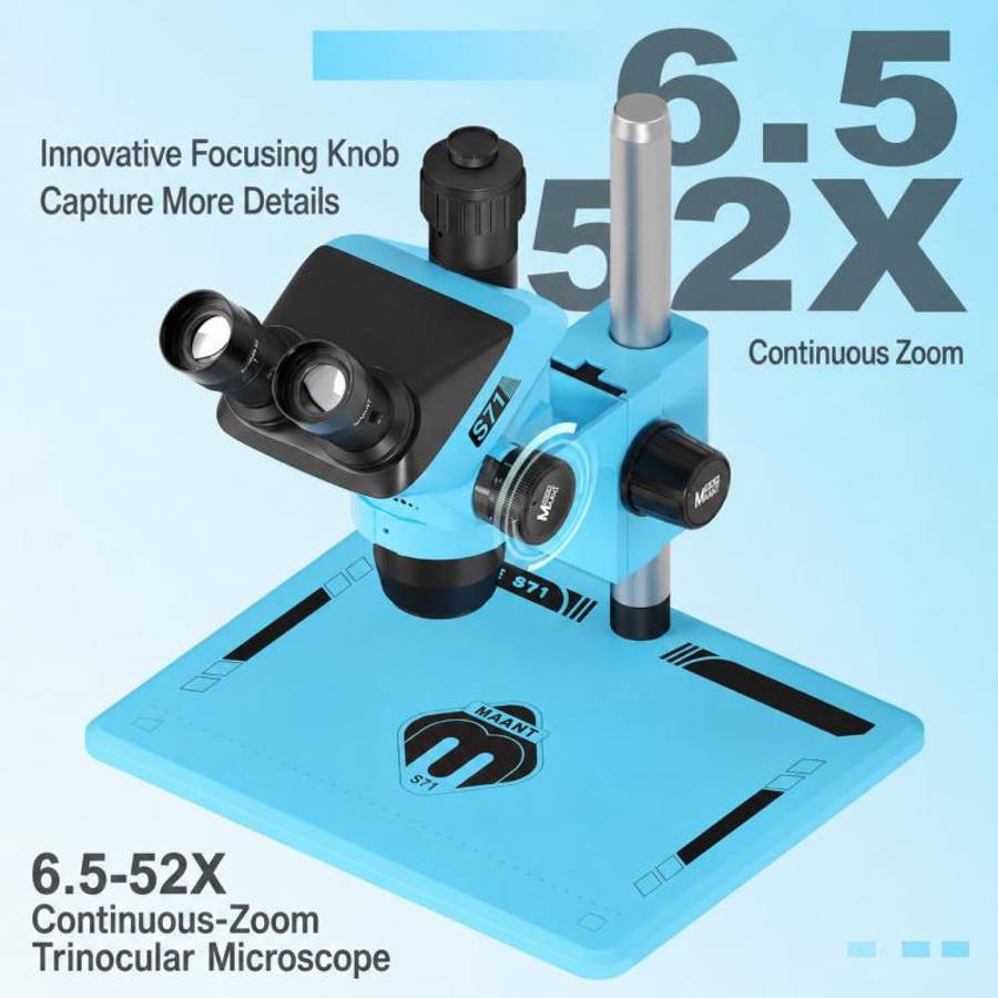 MaAnt S71 6.5-52X Synchronous Zoom Trinocular Stereo Microscope(Blue)
