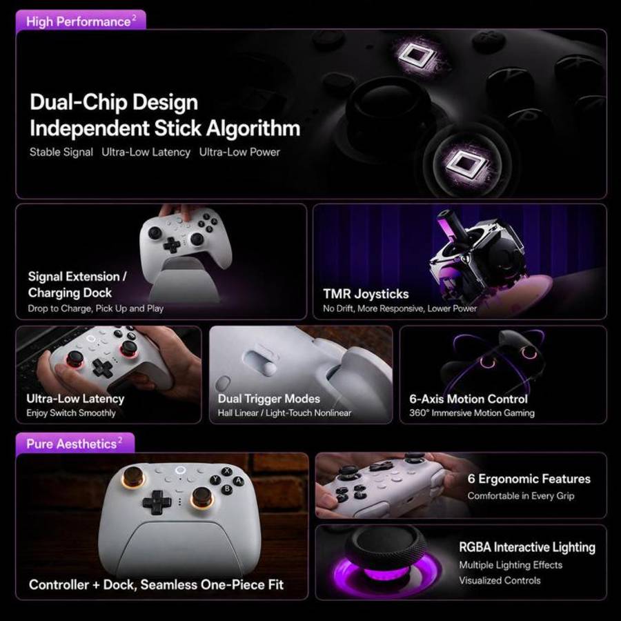8BitDo Orion Bluetooth Gaming Controller with RGB Lighting(White)