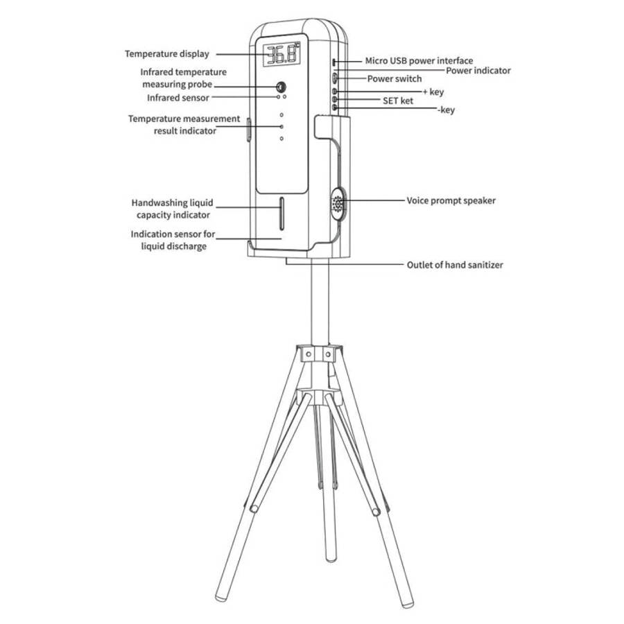 YAD-001 Infrared Thermometer + Automatic Infrared Sensor Sterilization Dispenser with Tripod Moun...