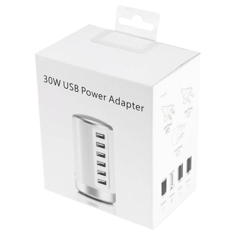 30W 6-USB Ports Charger Station Power Adapter AC100-240V, US Plug(White)