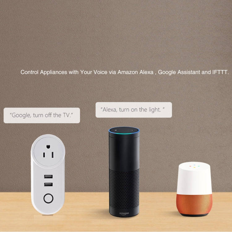 SA-002 2 USB Ports + 1 US Socket WiFi Smart Power Plug Socket, Compatible with Alexa and Google H...