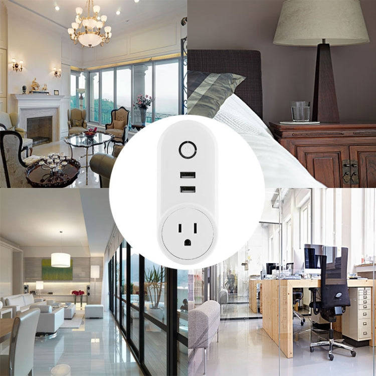 SA-002 2 USB Ports + 1 US Socket WiFi Smart Power Plug Socket, Compatible with Alexa and Google H...