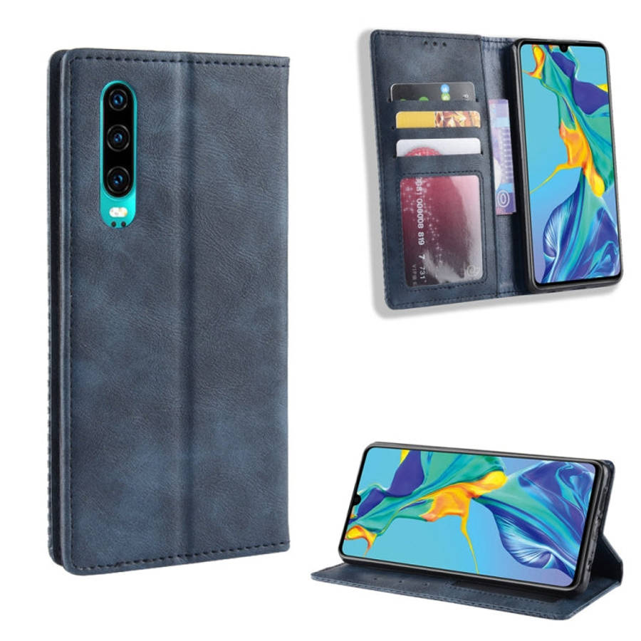 Magnetic Buckle Retro Crazy Horse Texture Horizontal Flip Leather Case for Huawei P30, with Holde...