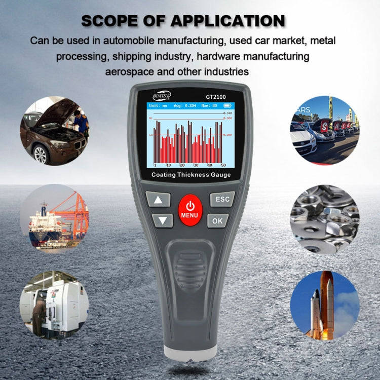 BENETECH GT2100 Digital Anemometer Coating Thickness Gauge Color Screen Car Paint Thickness Teste...