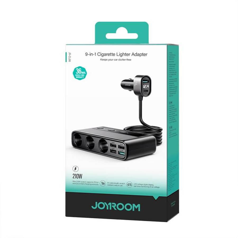 JOYROOM JR-CL06 9 in 1 210W PD USB-C / Type-C + Dual QC3.0 USB + 3 USB + 3 Cigarette Lighter Hole...