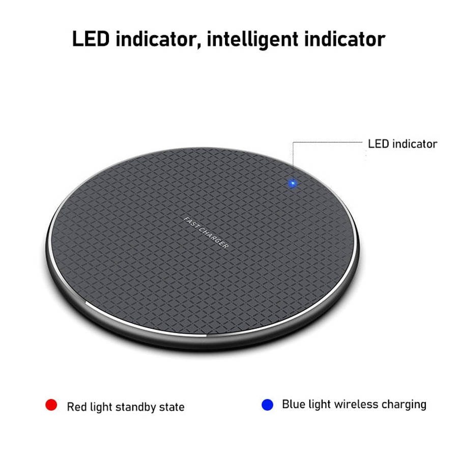 K8 15W Aluminum Alloy Round Desktop Wireless Charger with 1m Type-C Fast Charging Cable(Black)
