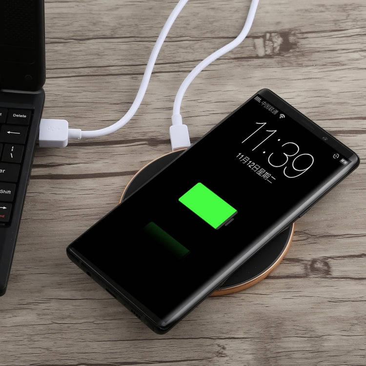 A-1 Round Shape Intelligent Qi Standard Wireless Charger, Support Fast Charging(Black+Gold)