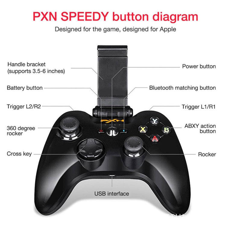 PXN PXN-6603 MFI Mobile Phone Wireless Bluetooth Game Handle Controller, Compatible with iOS Syst...