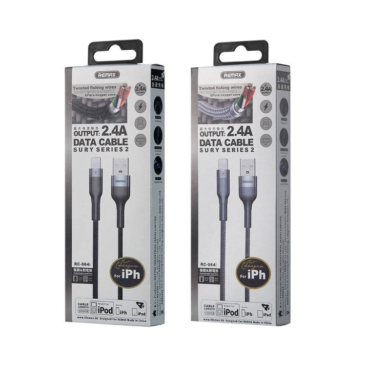 REMAX RC-064i Sury 2 Series 1m 2.4A USB to 8 Pin Data Cable for iPhone, iPad(Black)