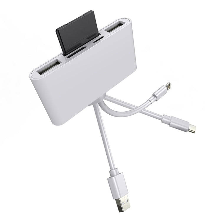 5 in 1 8 Pin + Type-C / USB-C + USB + TF Card + SD Card Multi-function Camera Reader Adapter
