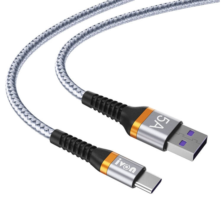 IVON CA79 5A Type-C / USB-C Aluminum Alloy Braided Fast Charging Data Cable for Huawei, Length: 1...