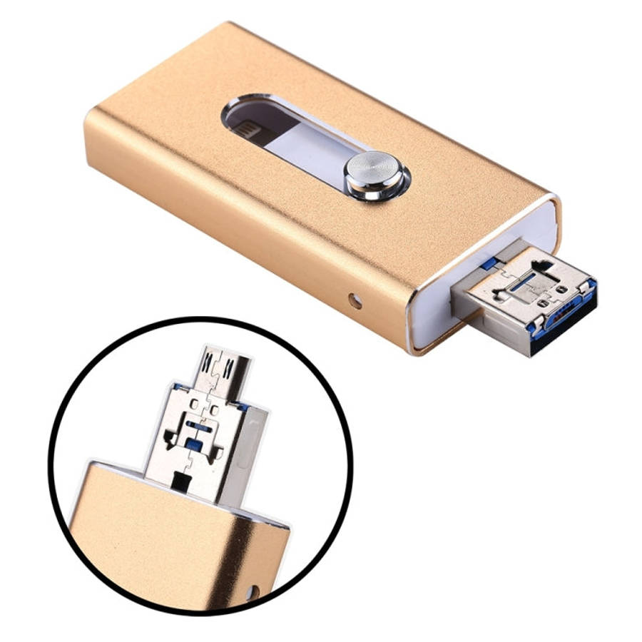 RQW-02 3 in 1 USB 2.0 & 8 Pin & Micro USB 128GB Flash Drive(Gold)