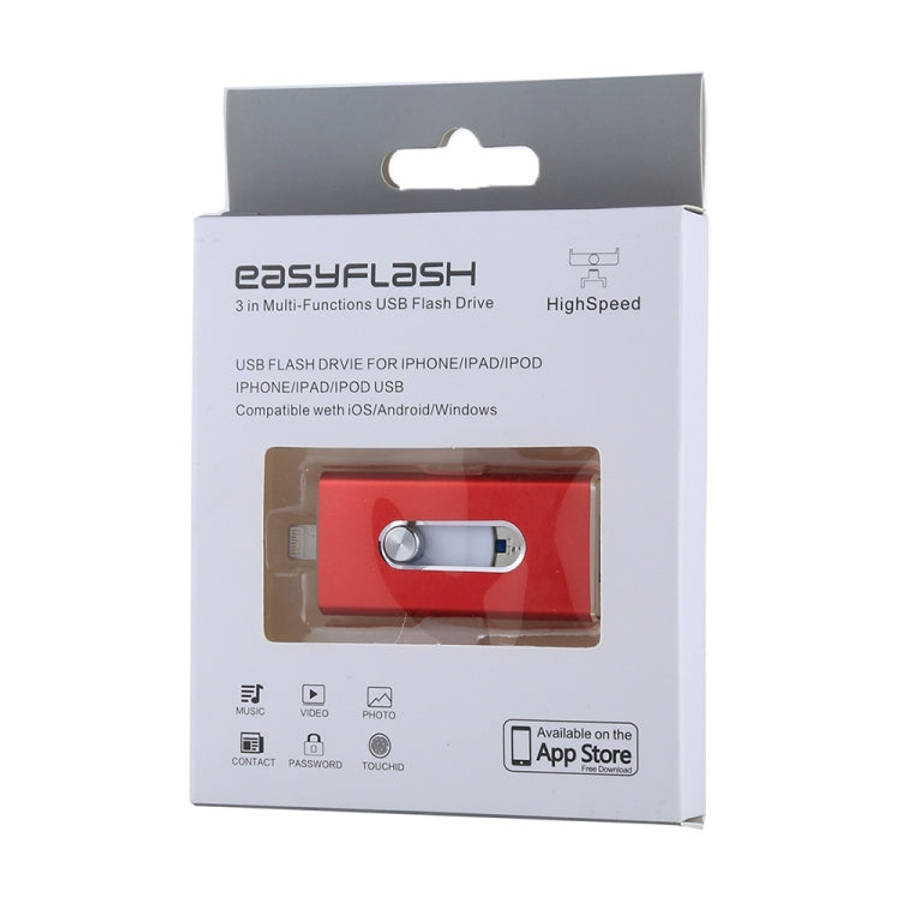 RQW-02  3 in 1 USB 2.0 & 8 Pin & Micro USB 16GB Flash Drive(Red)