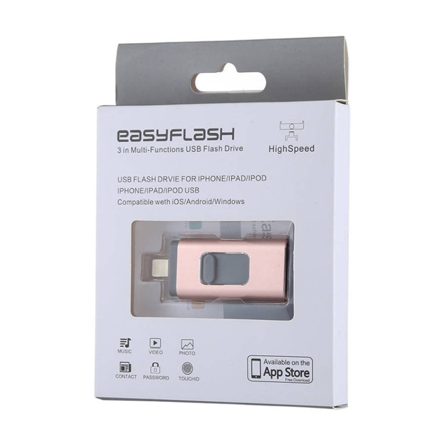easyflash RQW-01B 3 in 1 USB 2.0 & 8 Pin & Micro USB 64GB Flash Drive(Rose Gold)