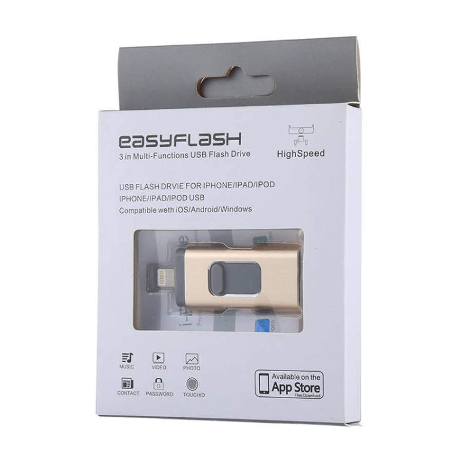 easyflash RQW-01B 3 in 1 USB 2.0 & 8 Pin & Micro USB 128GB Flash Drive(Gold)