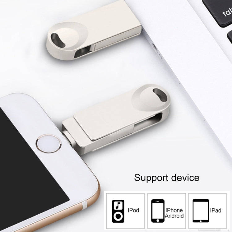 S29 3 in 1 128GB Micro USB + USB + 8 Pin Interface Metal Twister Flash Disk(Silver)