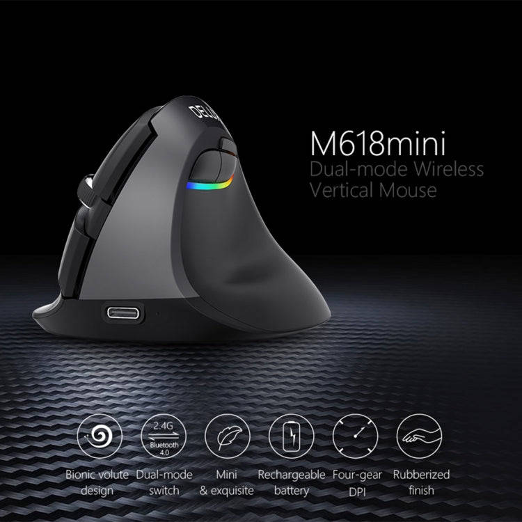 DELUX M618 Mini 2.4G Wireless 2400DPI USB Rechargeable Ergonomic Vertical Mouse(Grey)