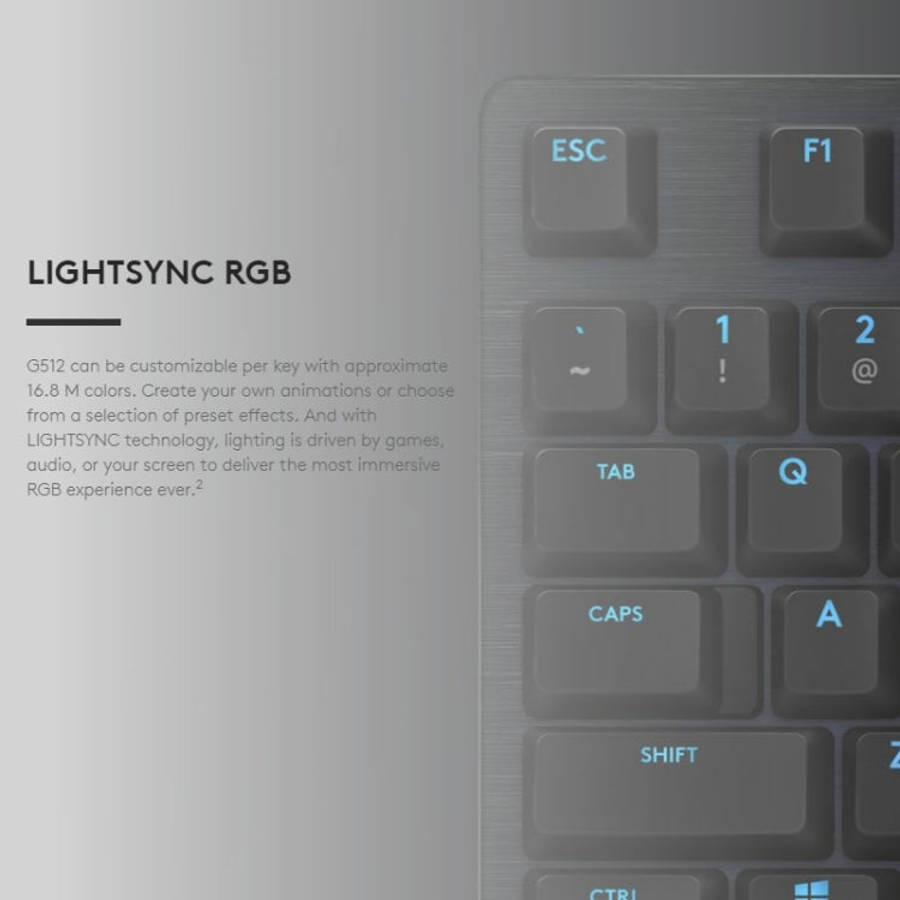 Logitech G512 RGB C-axis Mechanical Wired Gaming Keyboard, Length: 1.8m (Black)