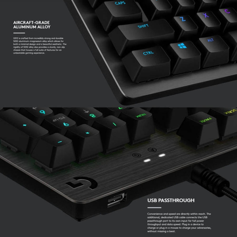 Logitech G512 RGB L-axis Mechanical Wired Gaming Keyboard, Length: 1.8m (Black)