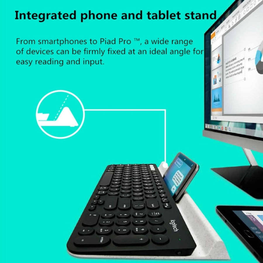 Logitech K780 Multi-device Bluetooth + Unifying Dual Mode Wireless Keyboard with Stand (Black)