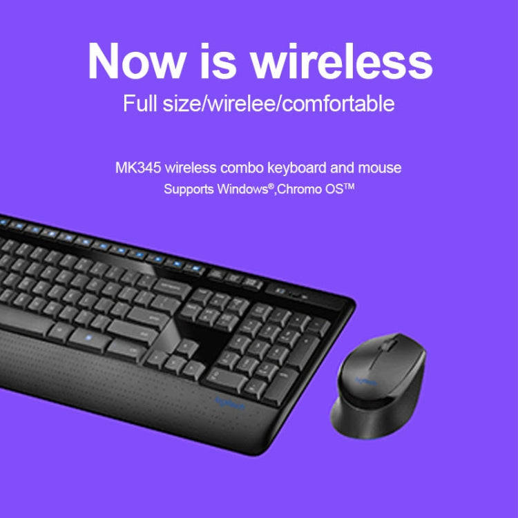 Logitech MK345 Wireless Full-size Keyboard + 2.4GHz 1000DPI Wireless Optical Mouse Set with Nano ...
