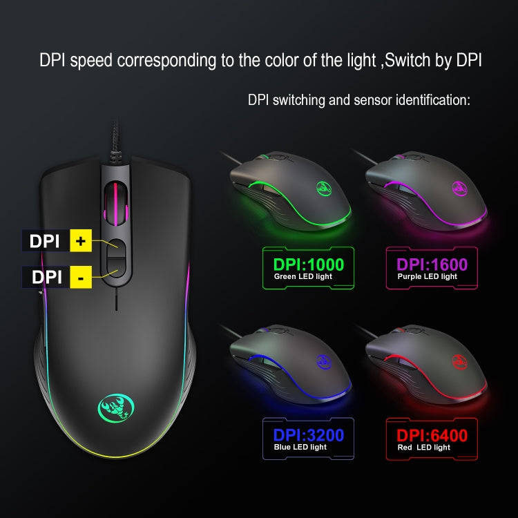 HXSJ A867 USB 6400DPI Four-speed Adjustable RGB Illuminate Wired E-sport Gaming Mouse, Length: 1.5m