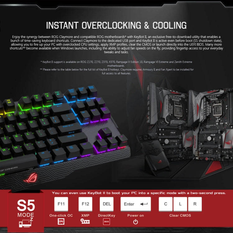 ASUS Claymore USB 2.0 RGB Backlight Detachable Wired Mechanical Black Switch Gaming Keyboard with...