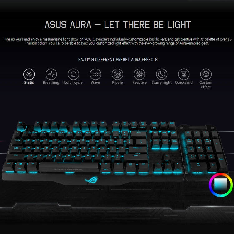 ASUS Claymore USB 2.0 RGB Backlight Detachable Wired Mechanical Black Switch Gaming Keyboard with...