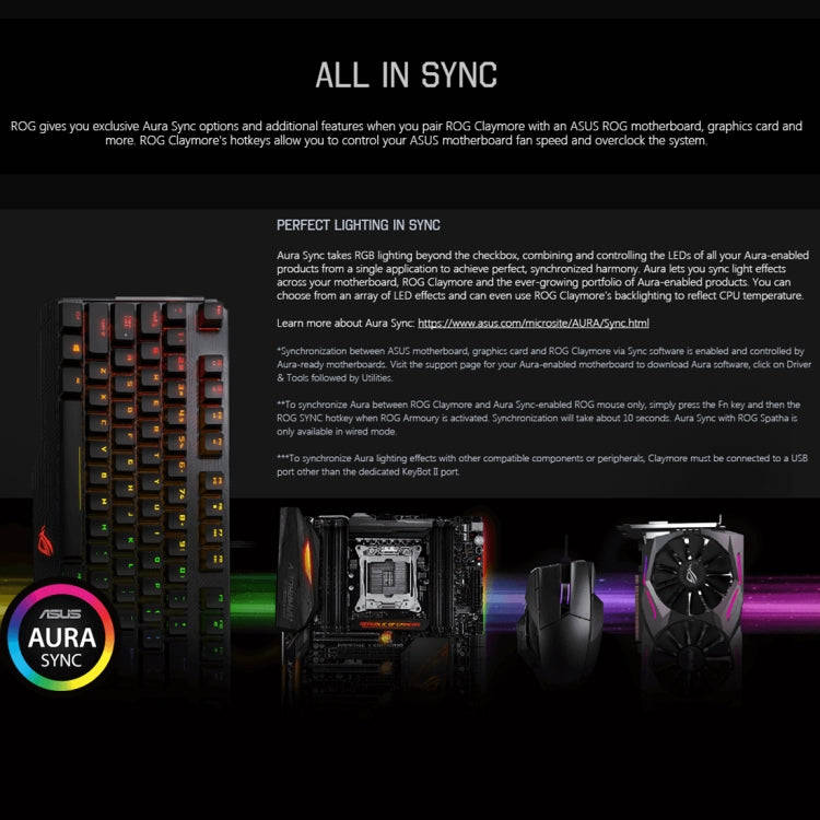 ASUS Claymore USB 2.0 RGB Backlight Detachable Wired Mechanical Black Switch Gaming Keyboard with...
