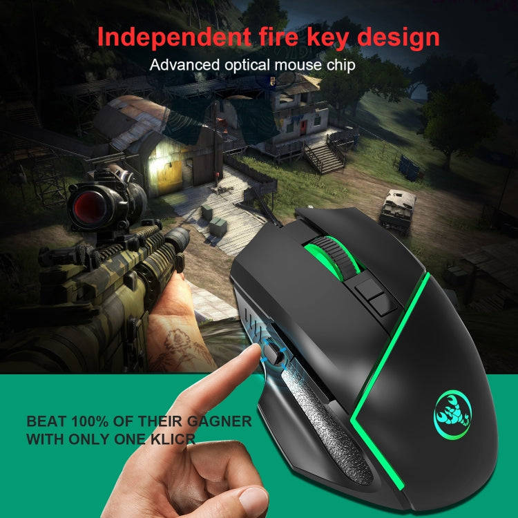 HXSJ A876 Wired Mouse Colorful Synchronous Light Emission 6400dpi Adjustable Light Gaming Mouse, ...