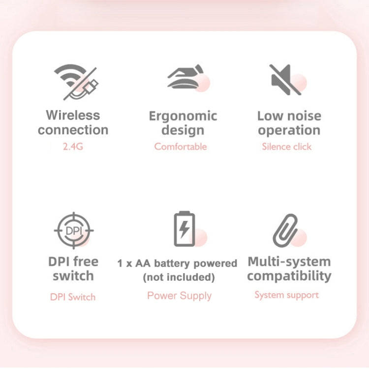 M107 4-buttons 1600 DPI 2.4GHz Wireless Mouse, Battery Version (Pink)