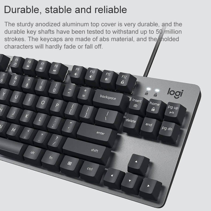 Logitech K835 Mini Mechanical Wired Keyboard, Green Shaft (White)