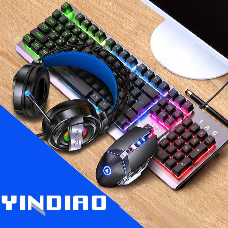 YINDIAO K002 USB Wired Mechanical Feel Sound Control RGB Backlight Keyboard + Optical Silent Mous...