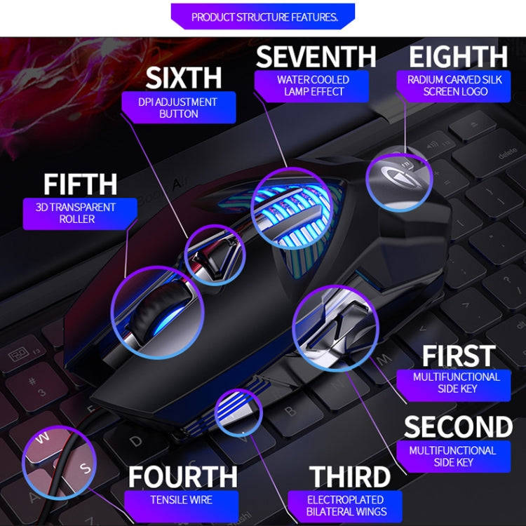 YINDIAO G4 3200DPI 4-modes Adjustable 7-keys RGB Light Programmable Wired Gaming Mouse (Black)