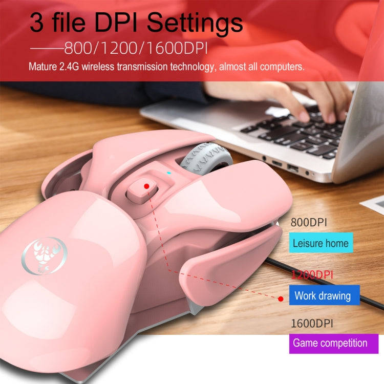 HXSJ T37 2.4GHz 1600dpi 3-modes Adjustable Wireless Mute Mouse (Pink)