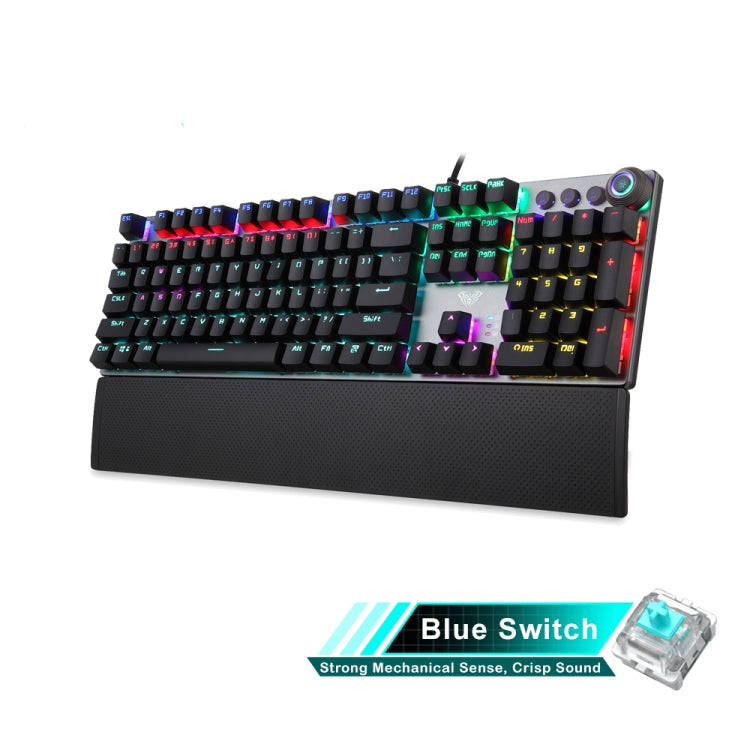 AULA F2088 108 Keys Mixed Light Mechanical Blue Switch Wired USB Gaming Keyboard with Metal Butto...